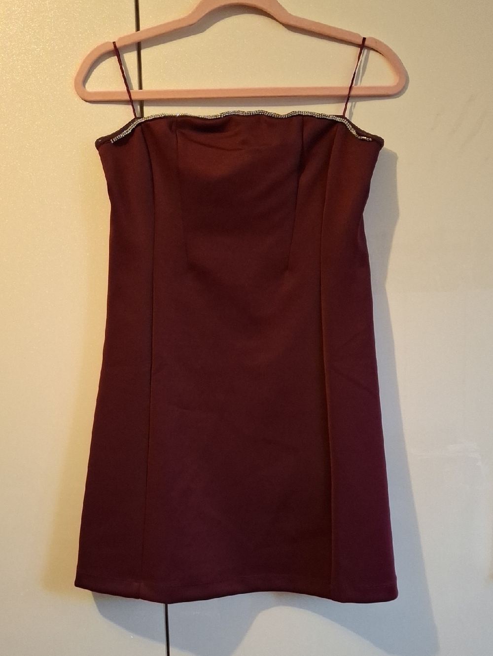 Guess Strapless Burgundy Mini Dress with Beaded Trim